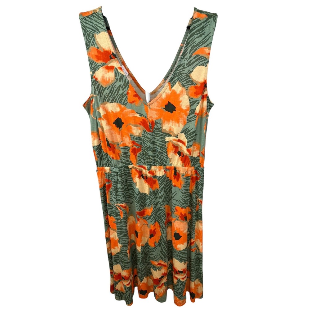 Lascana Pure Selection Floral Zebra Print‎ V-Neck Dress Orange Green Womens 12